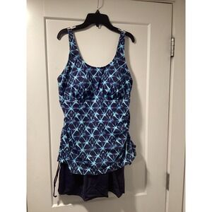 D&Co Beach Navy Shibori Print Tankini Set with‎ Swim Shorts Blue Size 12